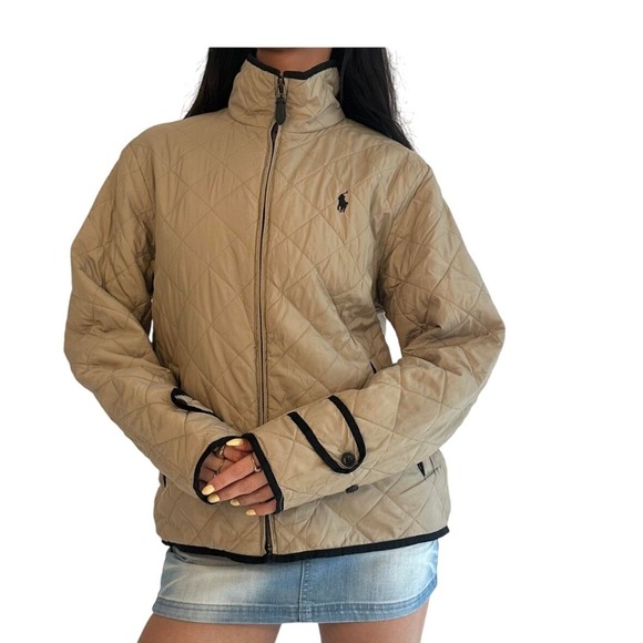 Ralph Lauren Jackets & Blazers - Ralph Lauren sport SZSM Quilted Barn Jacket Tan Polo Player Logo Full Zip Collar